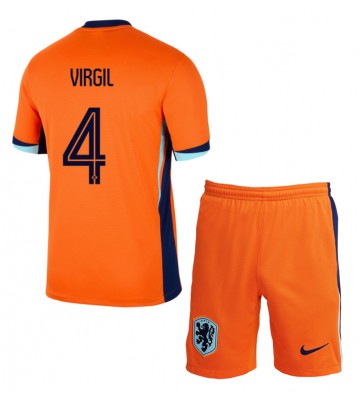 Holland Virgil van Dijk #4 Hjemmebanesæt Børn EM 2024 Kort ærmer (+ korte bukser)